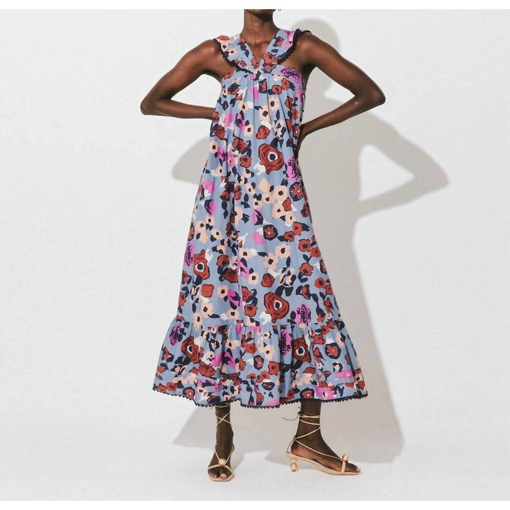 Cleobella Hedy Midi Dress Waterlily Floral Print Ruffle Halter Cotton SZ S